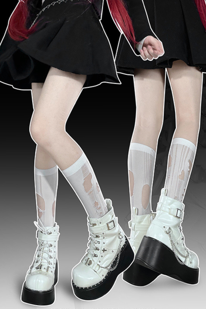 ダークパンクバックルプラットブーツ