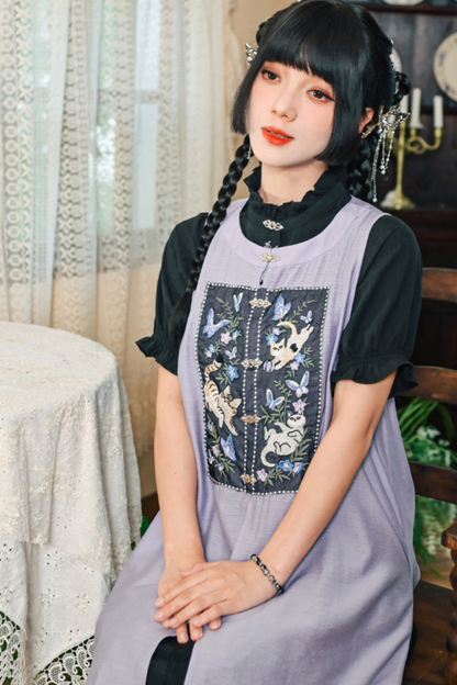 チャイナガーリーノースリーブサンドレスパッチワンピース