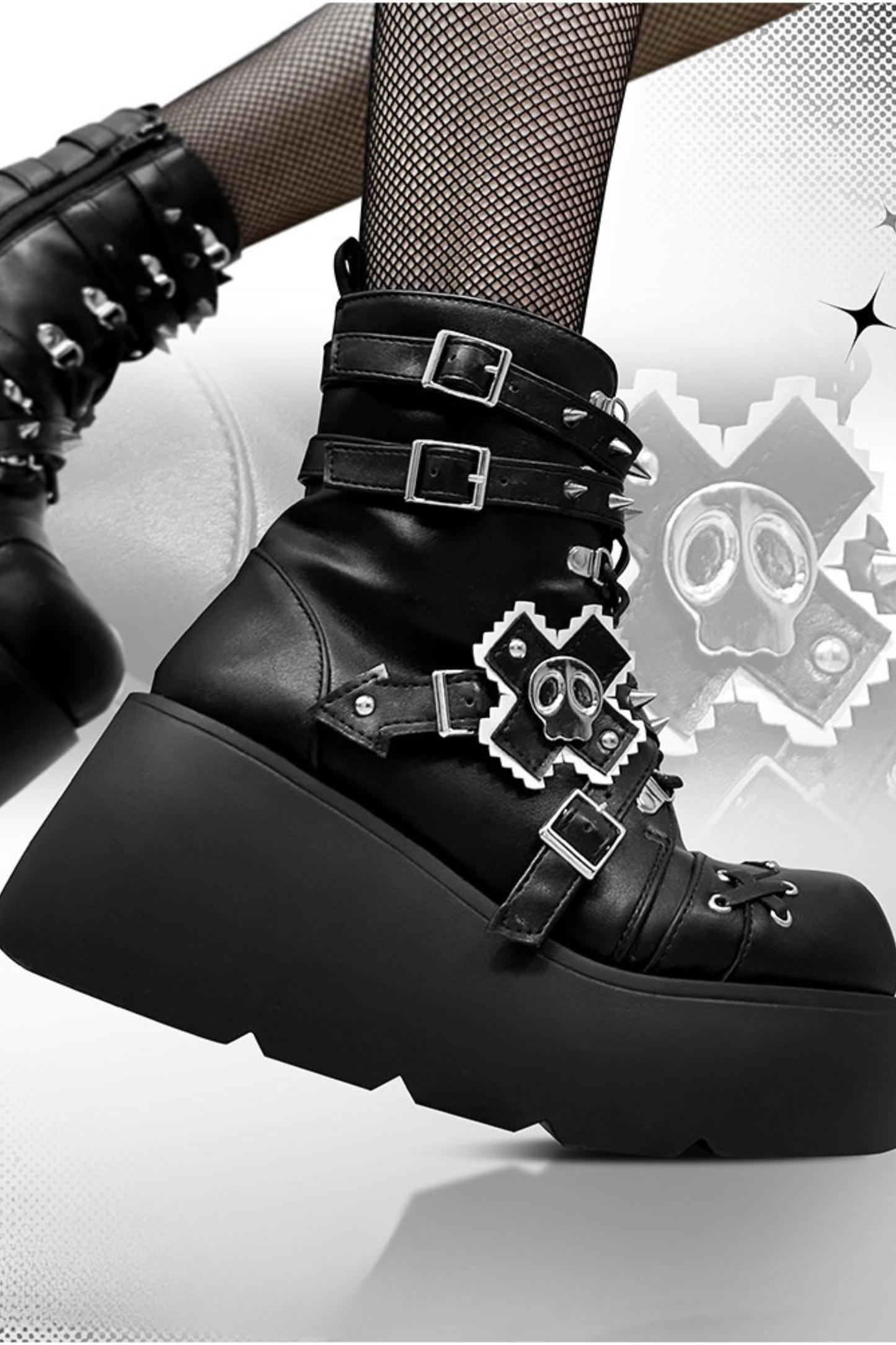 パンクキャットスモールスカルブーツ