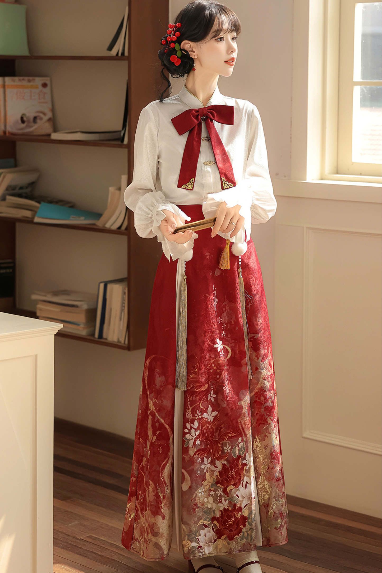 Retro china shawl + top + skirt