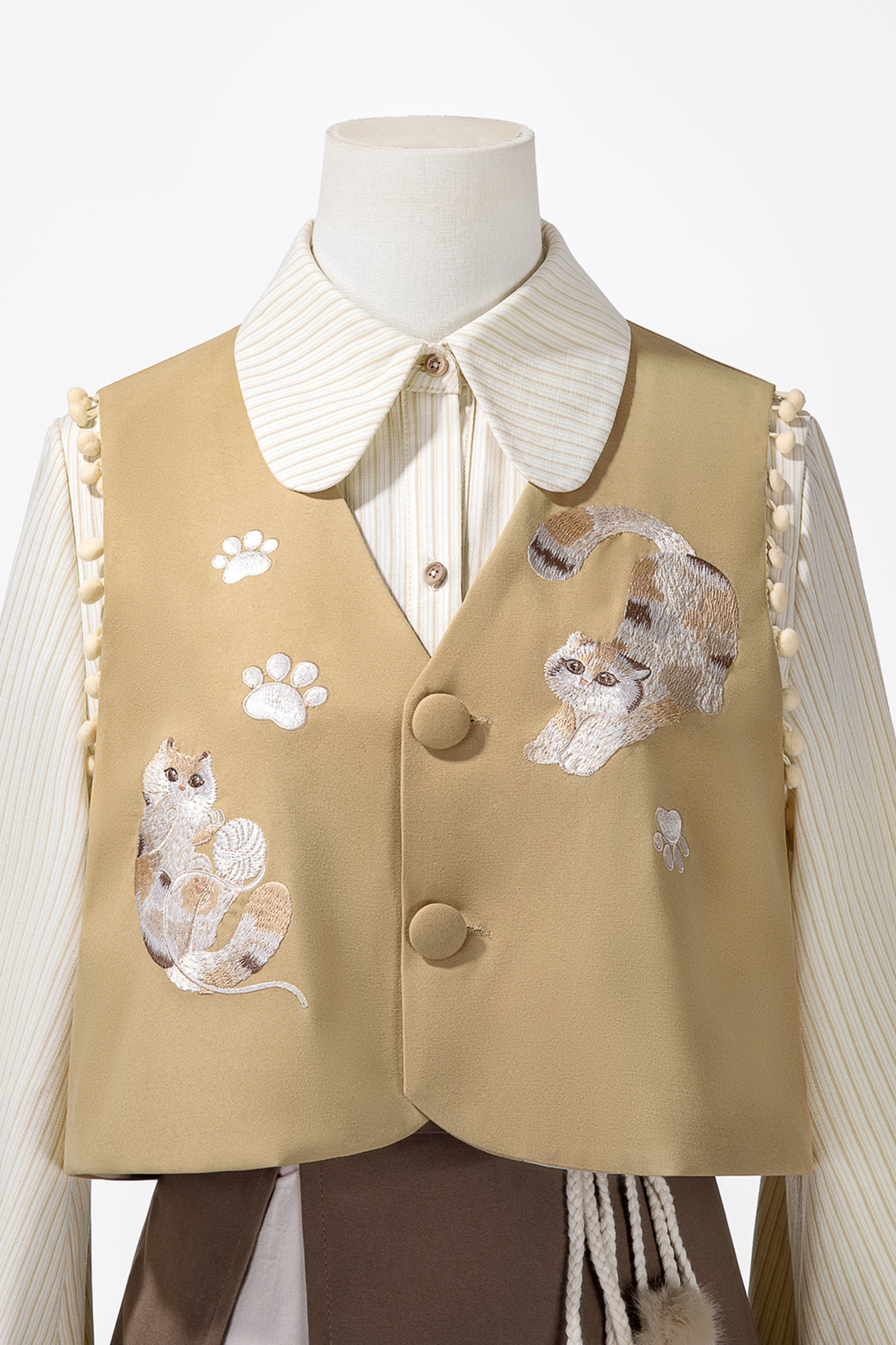 レトロキャットベスト+トップス+スカート