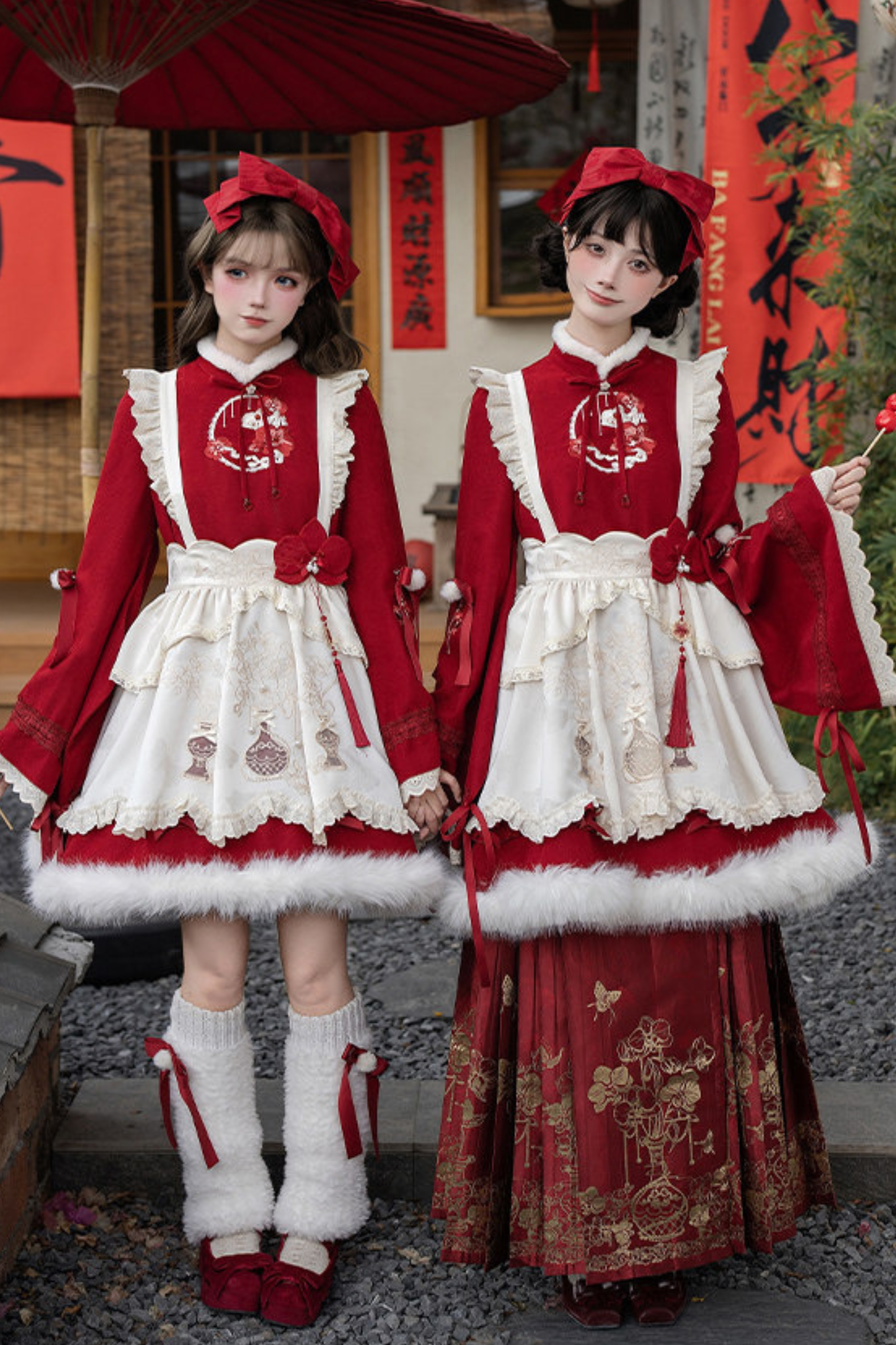 China Big Sleeve Dress + Apron + Skirt + Leg Warmers + Hairband + Clip + Pin