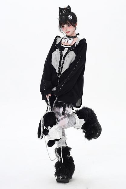 Love Heart Bunny Hooded Loose Hoodie