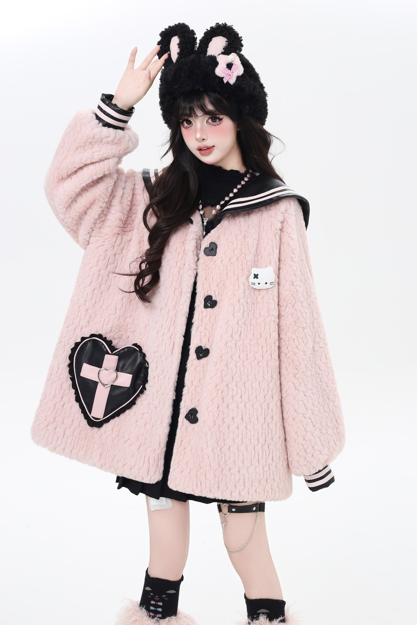 Sweet Cool Navy Collar Lantern Sleeve Jacket