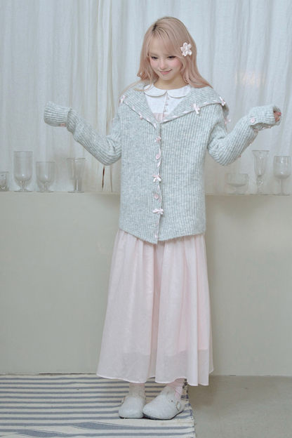 レースアップラインリボンニットカーディガン