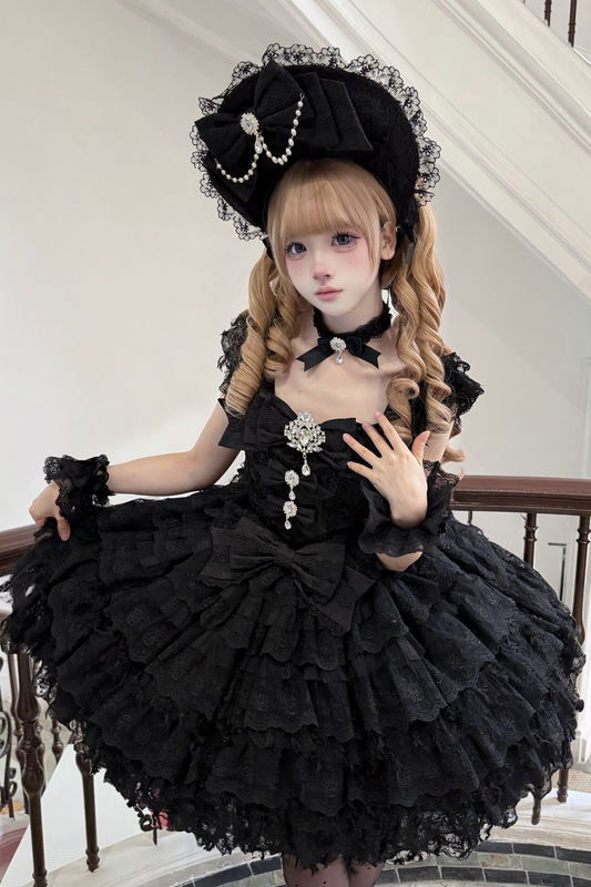 Sugar Chic Floral Lolita Dress + Necklace + Ribbon