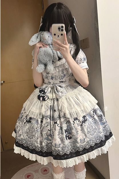 Rabbit Hole Alice Lolita Dress + JSK + Cat Hairband + Headband + Hat + Clip + Bonnet