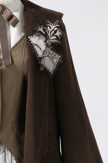 レトロロングコート+スカート+シャツ+ベスト