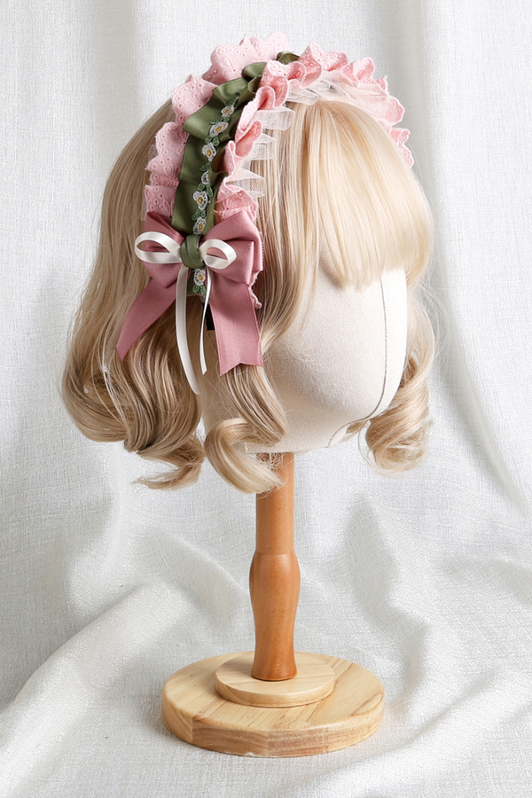 カントリーブーケロリータボンネット+フラットハット+クリップハット+ヘアバンド