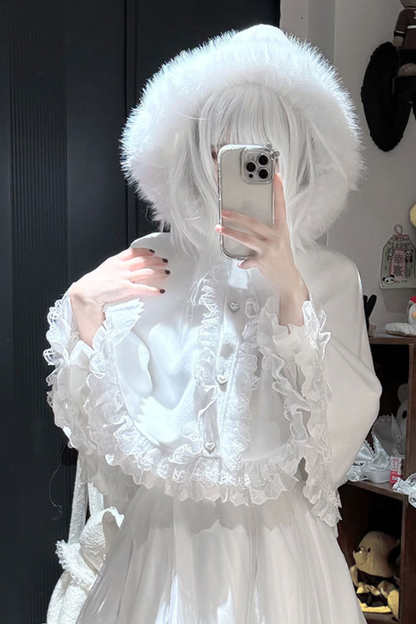 ファーフードマント+トップス+スカート