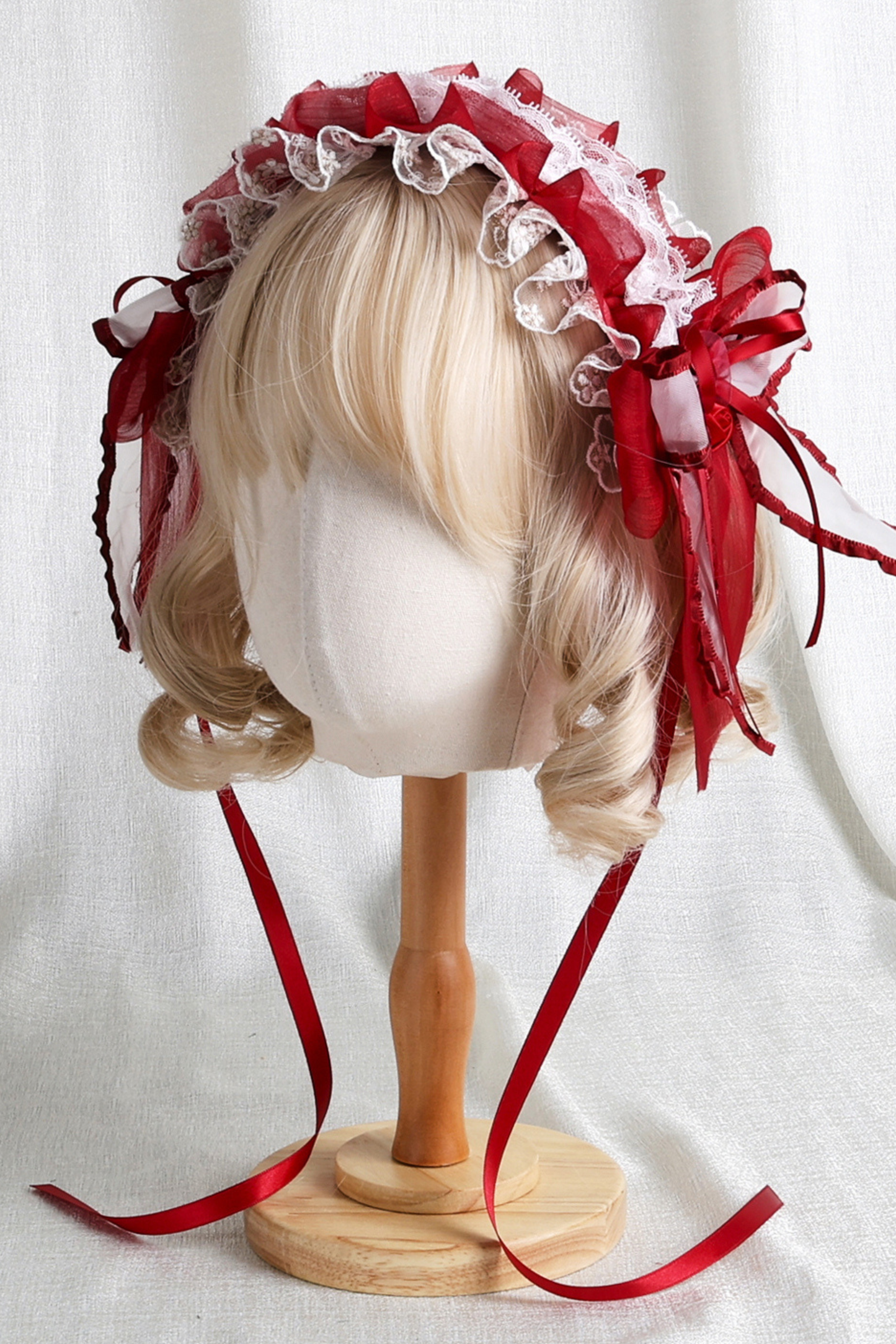 ローズレースロリータボンネット+ハット+ヘアバンド+クリップハット+クラウン