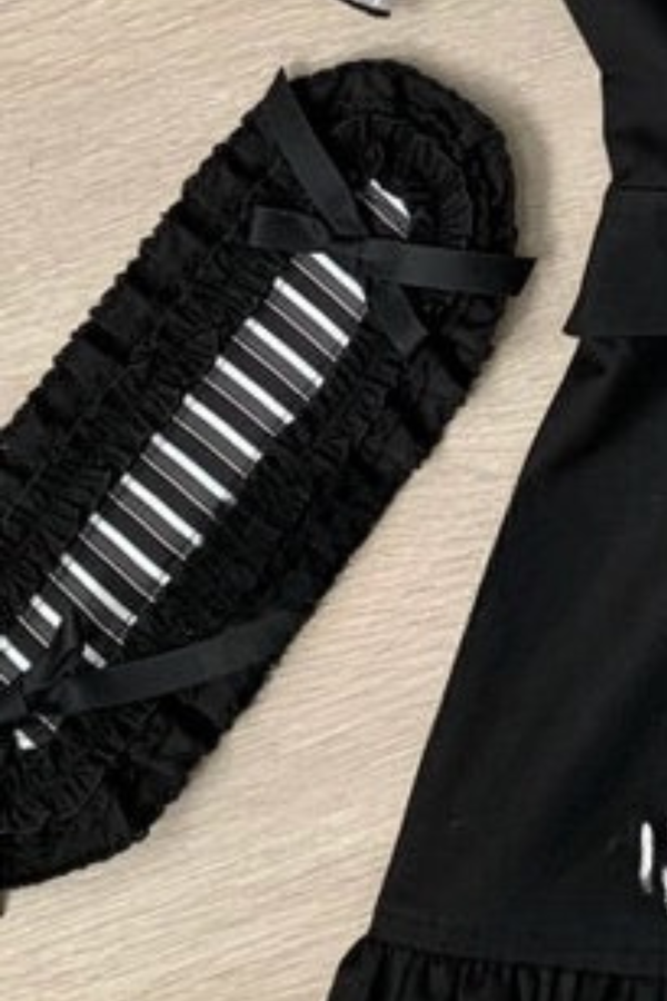 ゴシックロリータストライプドレス+ヘッドバンド+クリップ