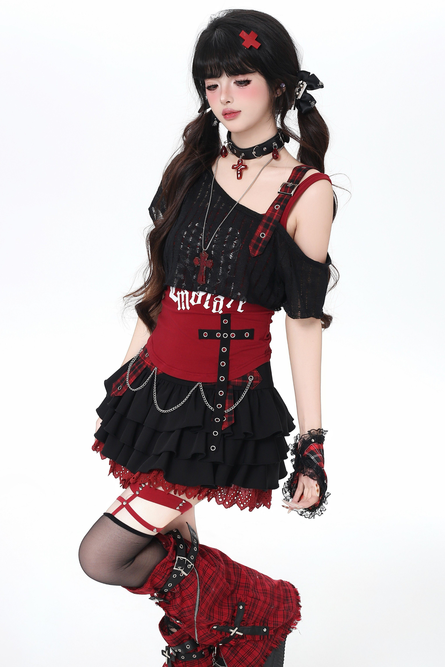 Sweet Cool Subculture Top + Vest + Skirt