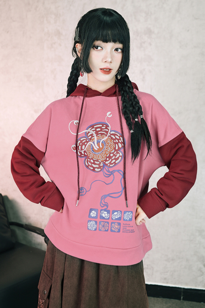 ラフレシアフラワーバイカラーフードパーカー