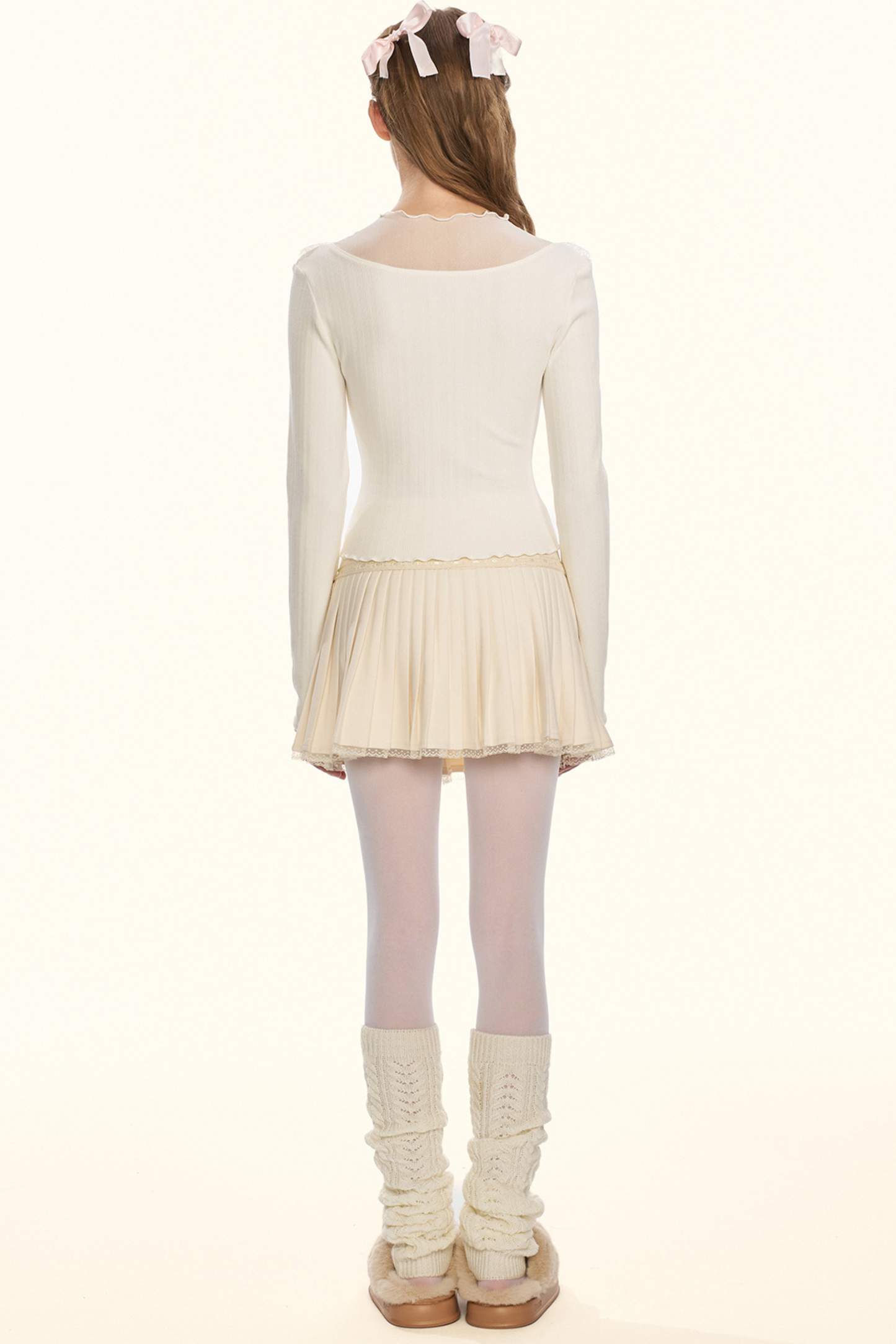 シアーリボンドールカラータイトトップス