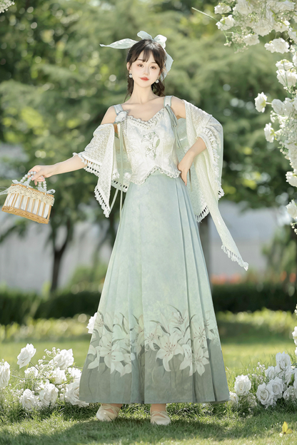 Flower Garden Retro Skirt + Camisole + Long Shawl