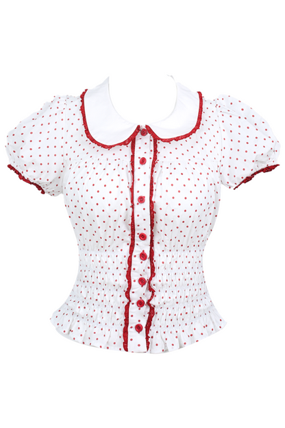 ドットパフスリーブドールシャツ+リボンバルーンスカートパンツ