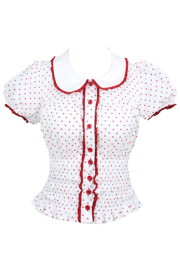 ドットパフスリーブドールシャツ+リボンバルーンスカートパンツ