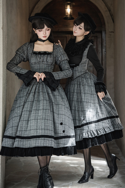 Check Fishbone Chest JSK + Dress + Innerwear + Ribbon + Hat