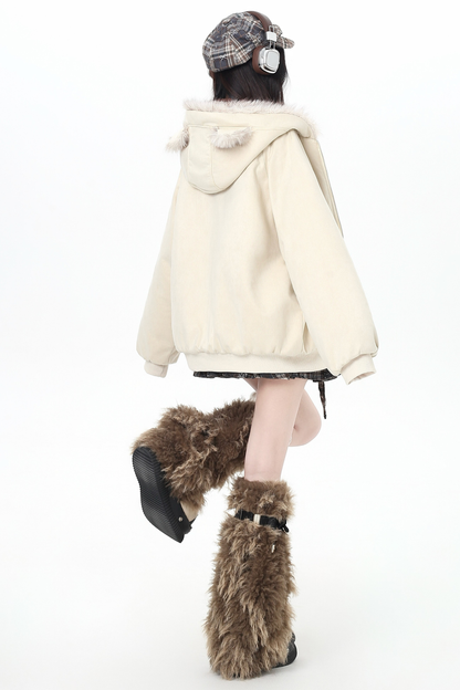 キャットファーフード付きジャケット