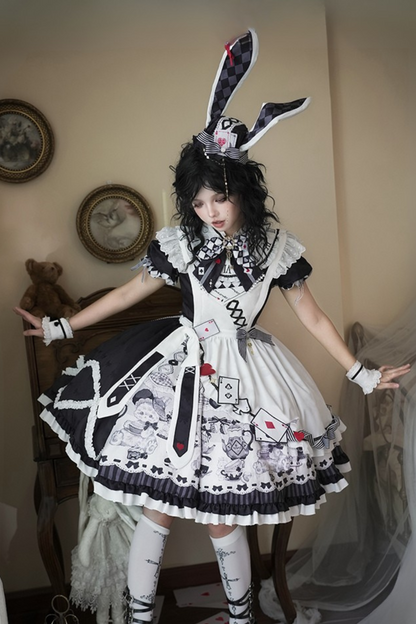 【数量限定】アリスティーパーティーアシメエプロンドレス＋うさ耳ハットドレスフルセット