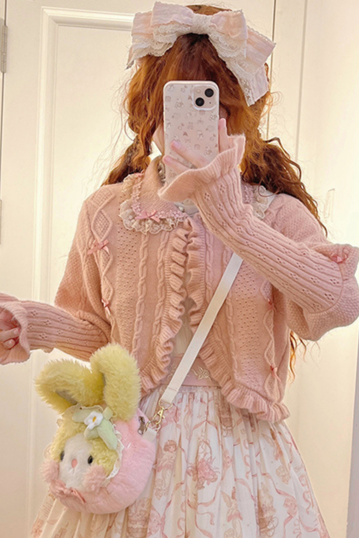 Little Ribbon Ruffle Cable Knit Cardigan