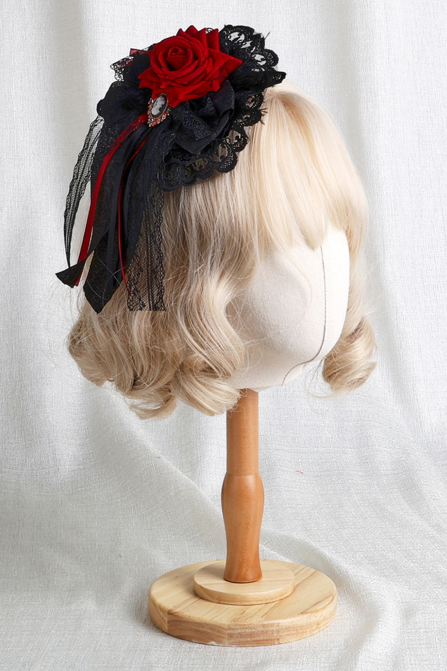 Dark Frilled Lolita Hairband + Flat Hat + Hat Clip + Ribbon Clip + Sleeve