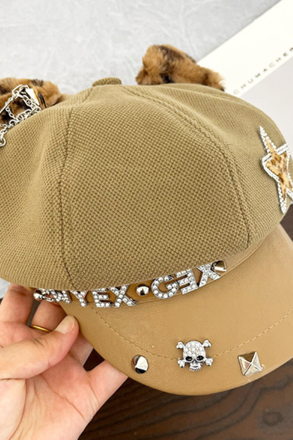 Studded Leather Cat Ear Beret