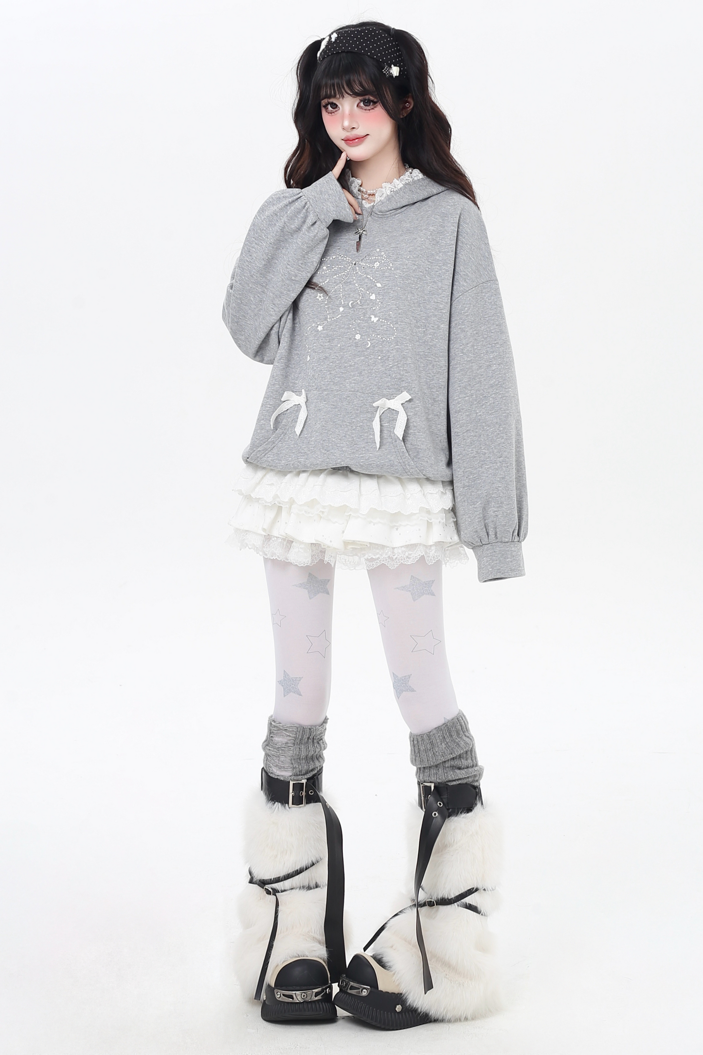 リボンデザインルーズフードスウェット