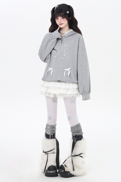 リボンデザインルーズフードスウェット