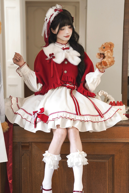 レッドウィッシュリボンドレス+ケープ