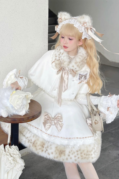 Cat Fleece Lolita Cape + Snow Lolita Dress + Flared Sleeve Top