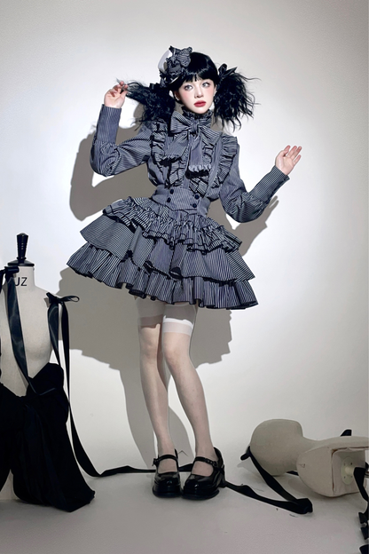 ストライプゴシックロリータシャツ+ケーキスカート