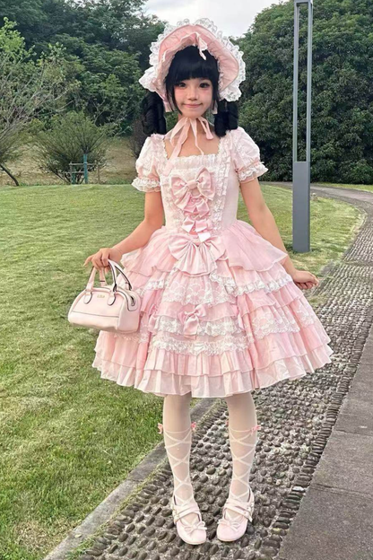 スウィートハートフリルリボンロリータドレス+BNT+ネックレス+姫袖