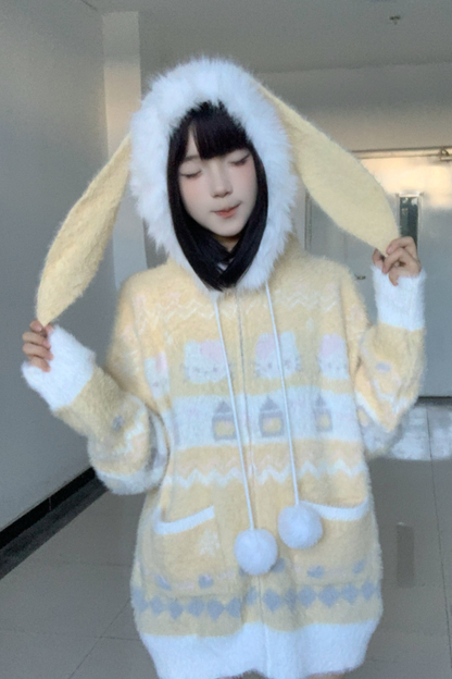 ラビットフードニットカーディガン