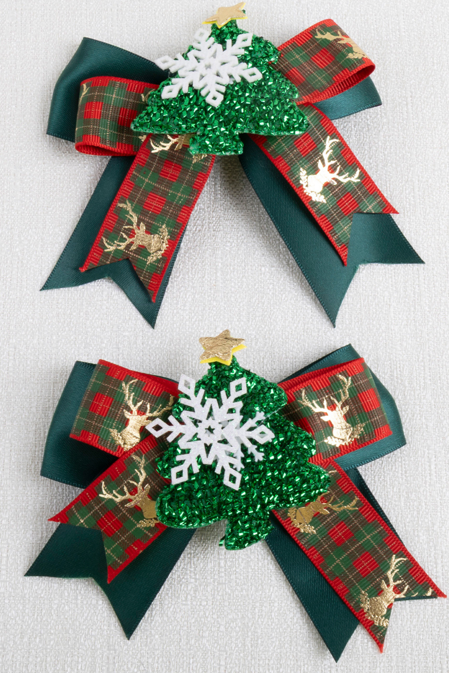 クリスマスチェックヘアーオーナメントリボンクリップ+ハットクリップ+ヘアバンド