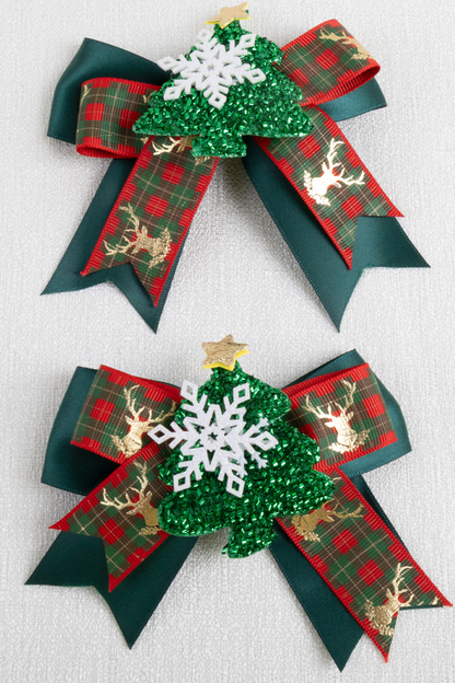 クリスマスチェックヘアーオーナメントリボンクリップ+ハットクリップ+ヘアバンド