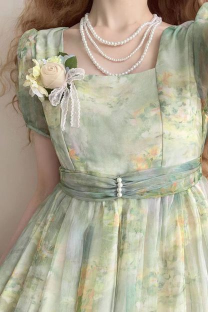 マーブルアートハイウエストマークロリータドレス