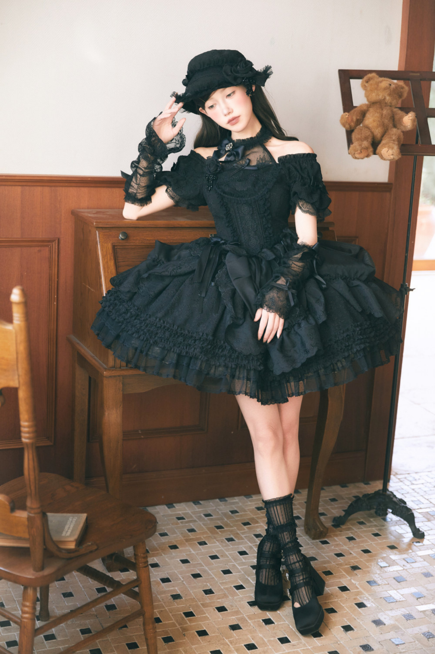 Moon River Lolita Puff Sleeve Top + Vest + Skirt
