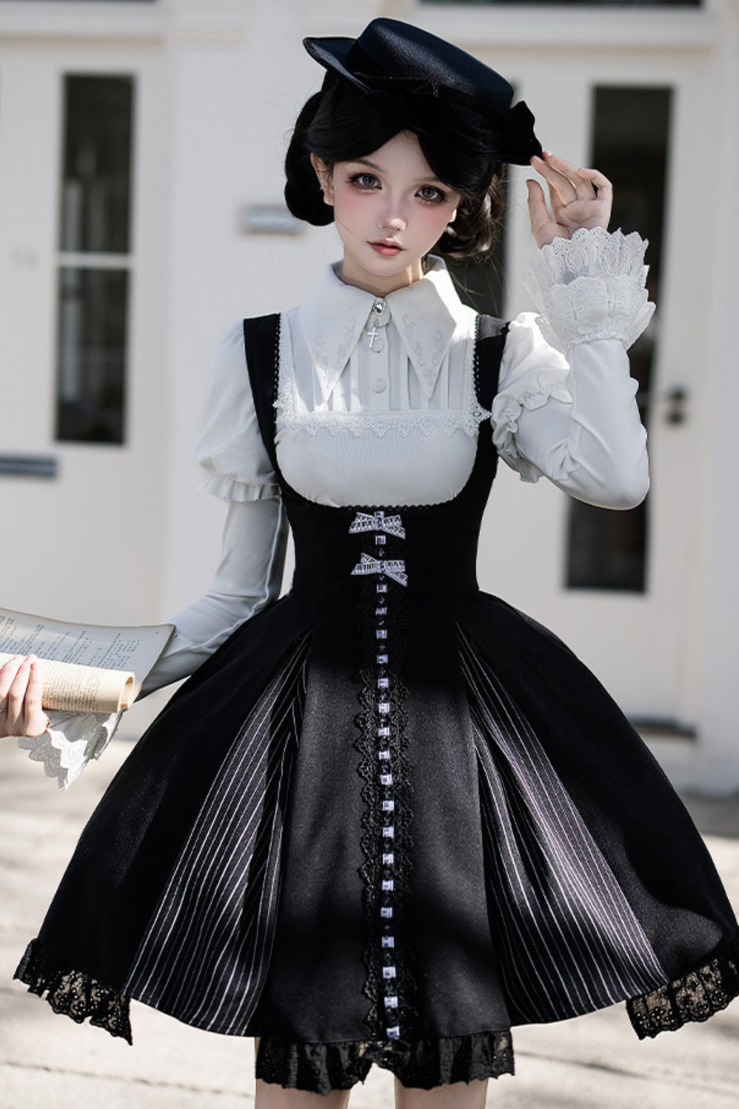 Six Sweet Lolita Flare Jumper Skirt + Top + Hat + Ribbon + Collar