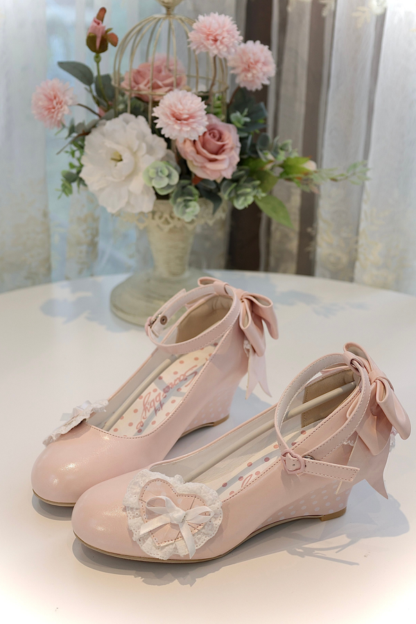 レトロドットハートロリータスイートシューズ