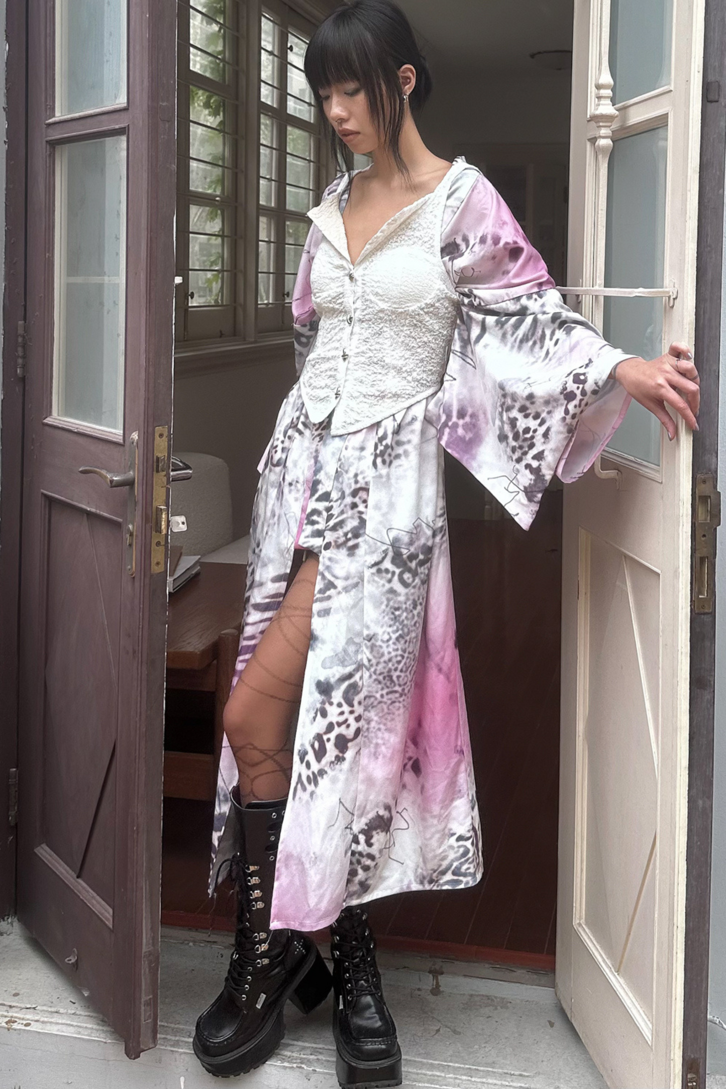 ヒョウ柄浴衣+リボン帯