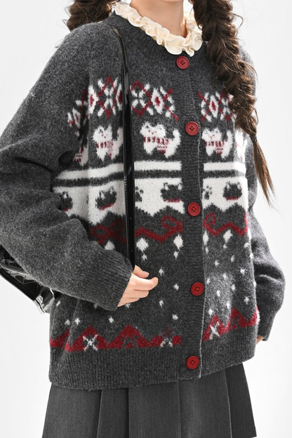 キャットニットセーター+スノーフレークカーディガン