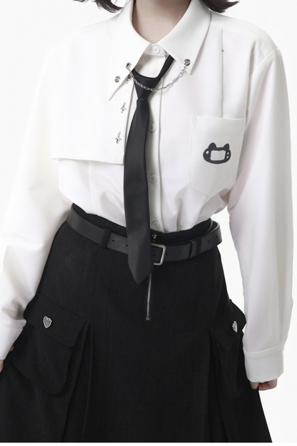 グレーウィンタープレッピーカレッジロングトップス+ショートトップス+スカート+パンツ+シャツ