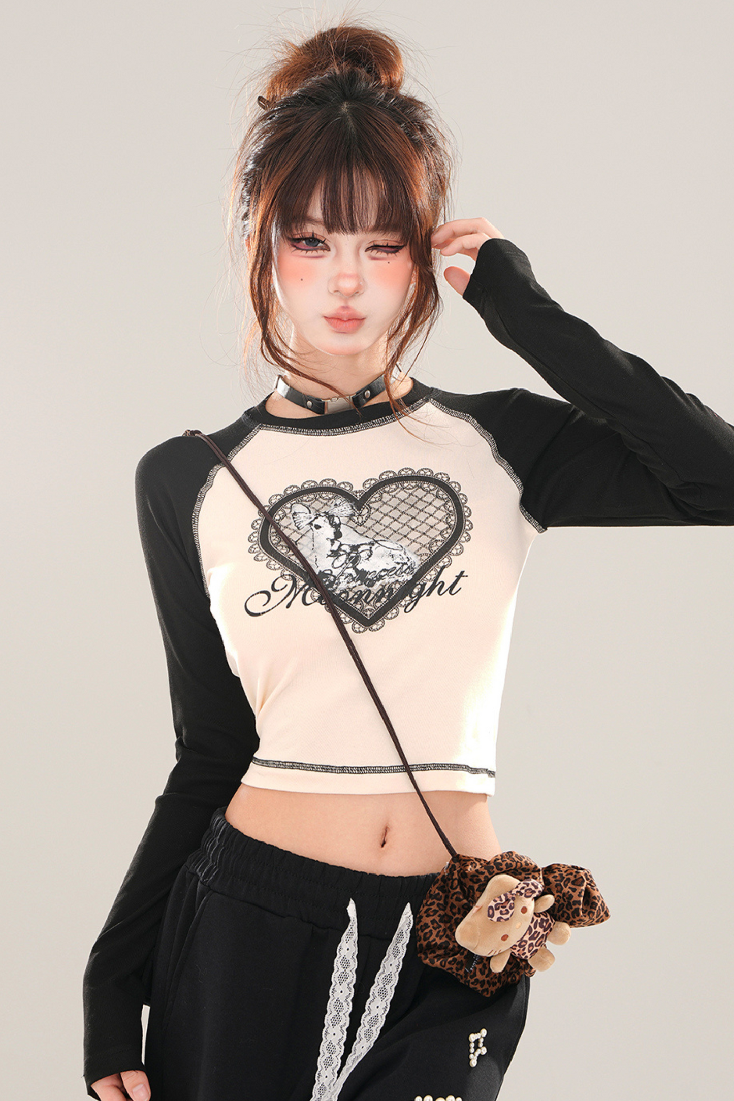 Lace Heart Design Short Bicolor Top