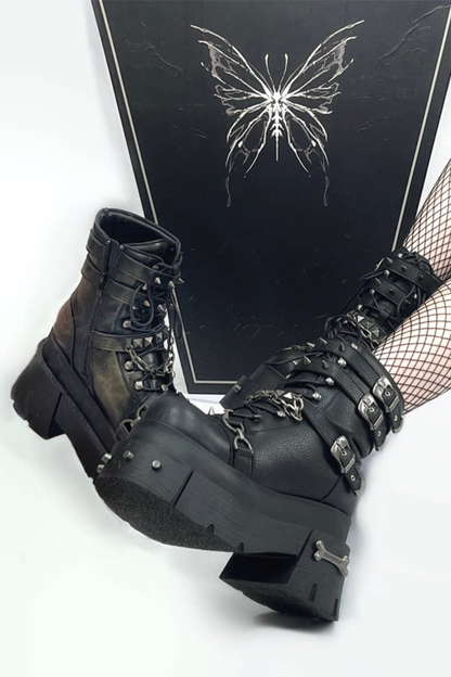 가죽 펑크 플랫폼 부츠