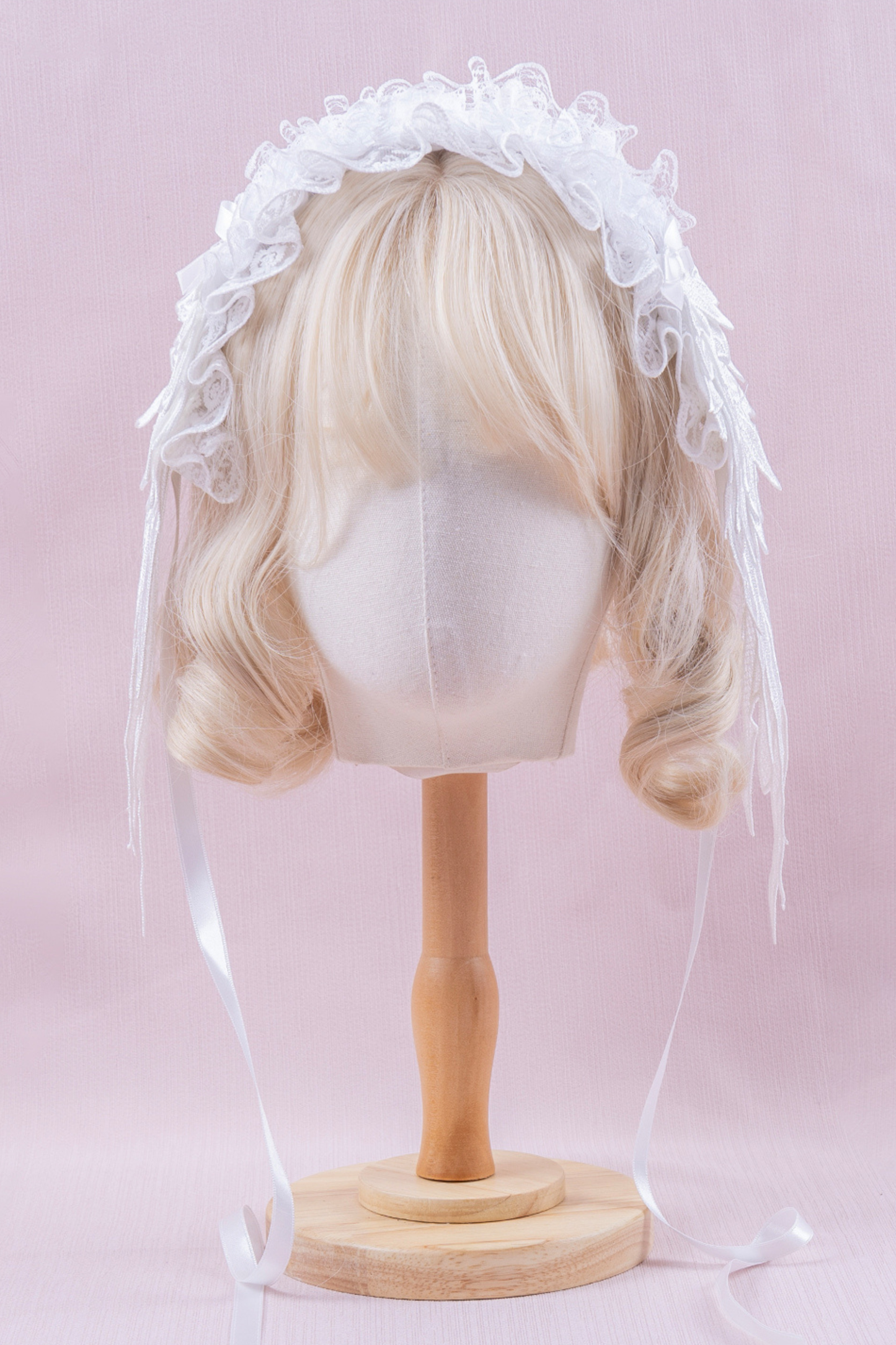 ホワイトレースブライダルスタイルボンネット+ヘアバンド+クリップ+スリーブ