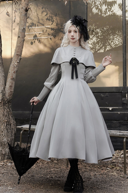 [Reservations] Gothic Elegant Waist Slimming Big Swing Low Dress + Ribbon Tie