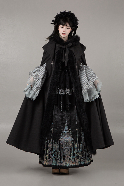 ダークゴシックフリースフードマント