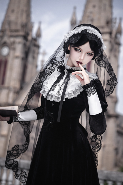【3月1日予約締切】ムーンクロスジュリエットスリーブブラックベルベットゴシックドレス＋アクセサリー